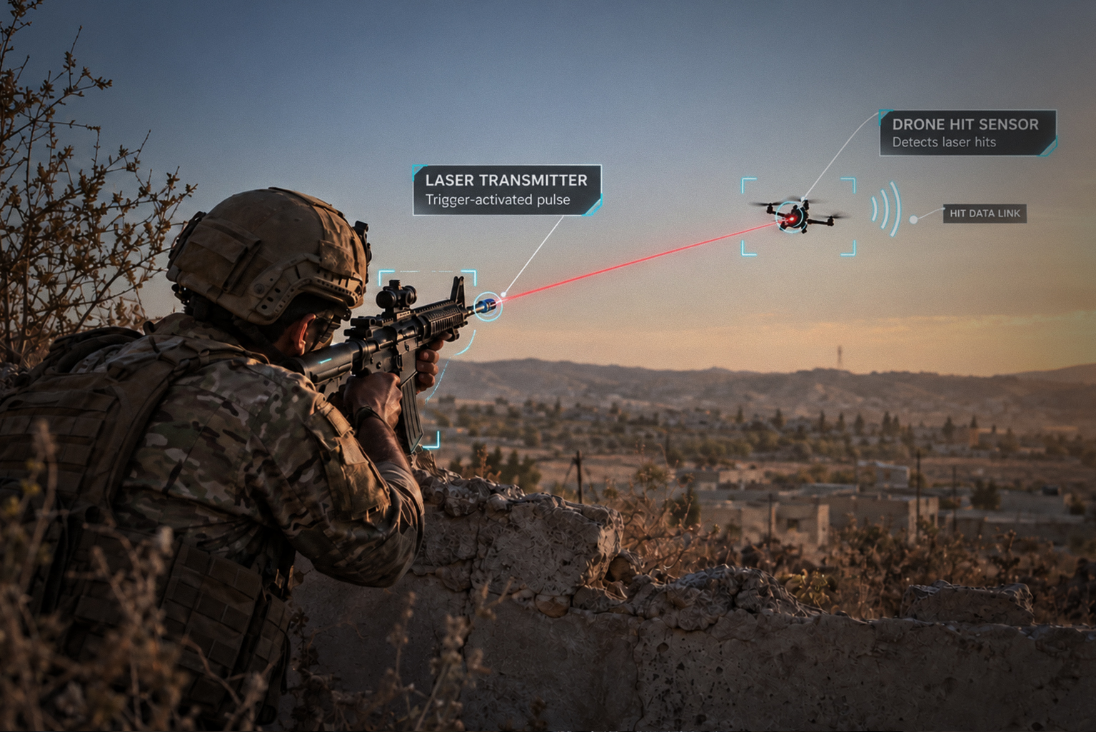 Soldier conducting a simulated counter-drone training engagement