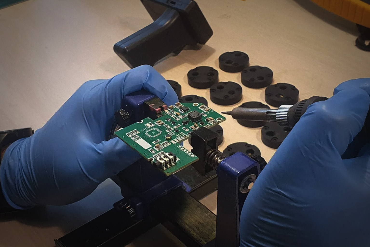 Electronics and sensor hardware development at a workbench